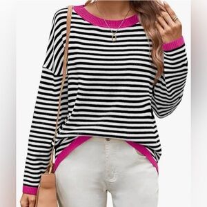 Wiholl Women's Casual Striped Crew Neck Sweater NWT
